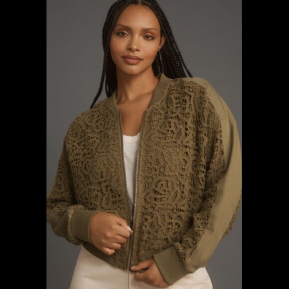 Brand New by Anthropologie Crochet Bomber Jacket - Picture 1 of 15